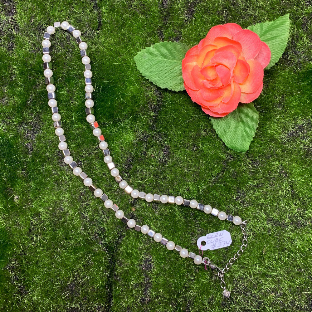 Misaki Cube Pearl and Sterling Silver Necklace